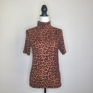 Michael Kors Leopard Print Turtleneck Top Small
